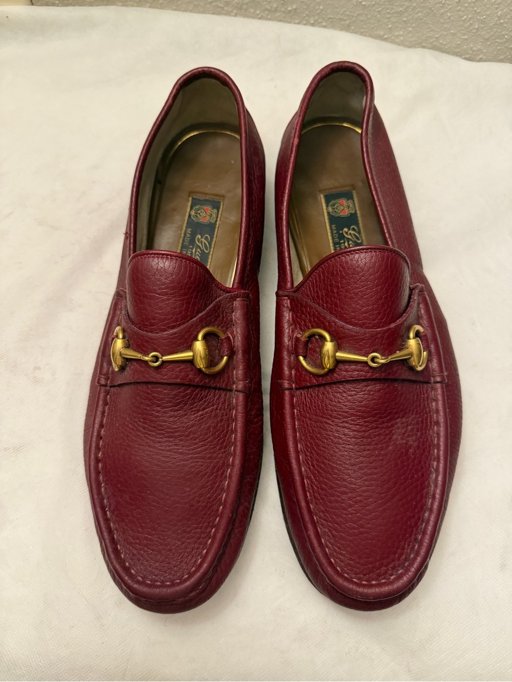 Gucci Burgundy Leather Horsebit Loafers, pre-owned, gently used,SZ10